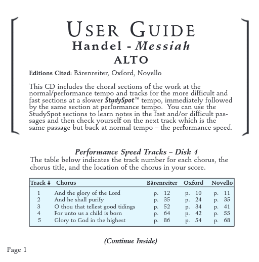 Handel Messiah User Guide, Page 1